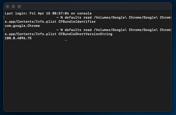Terminal defaults read for bundle ID and version